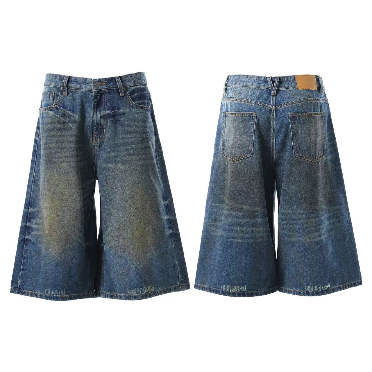 Washed Denim Knee-Length Shorts
