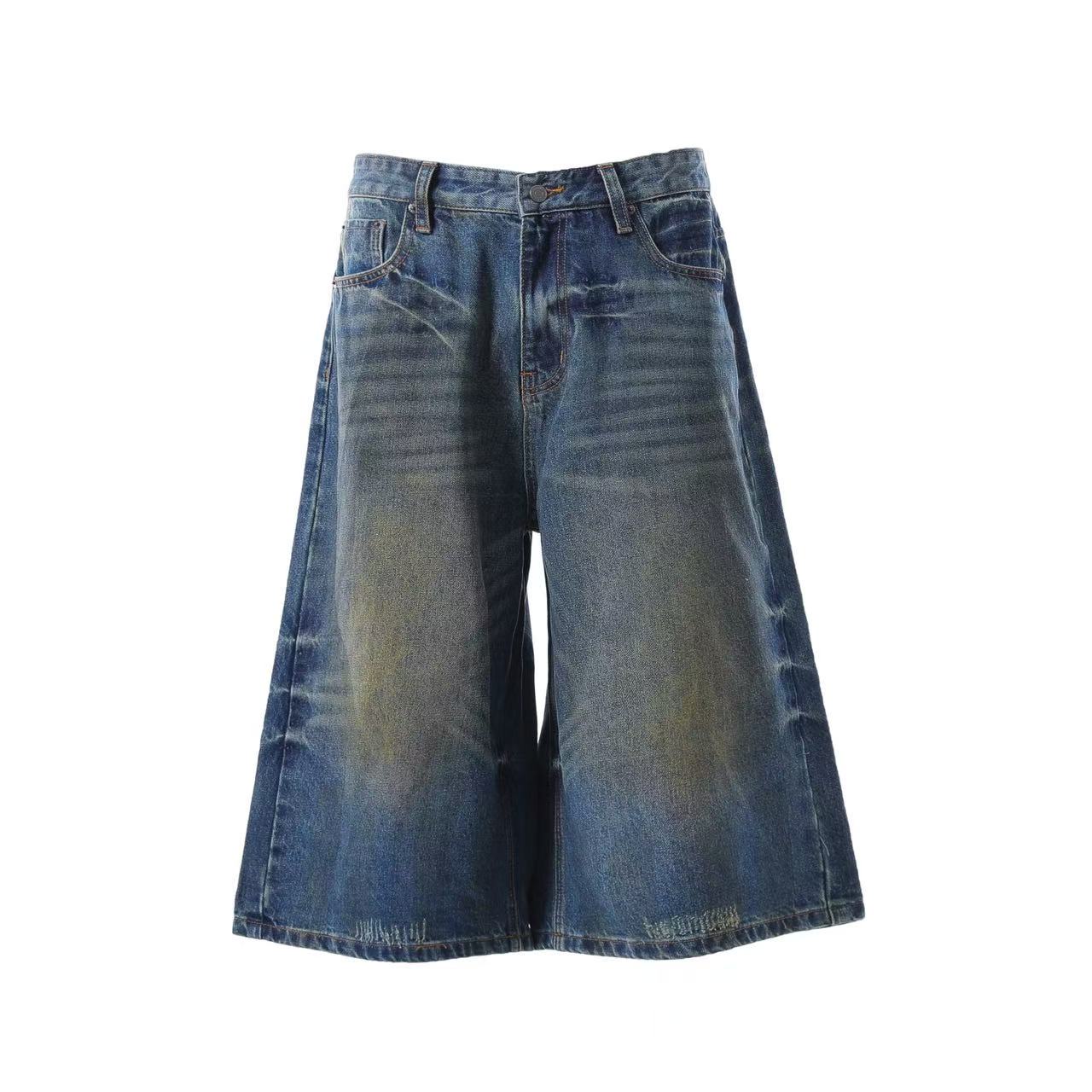 Washed Denim Knee-Length Shorts
