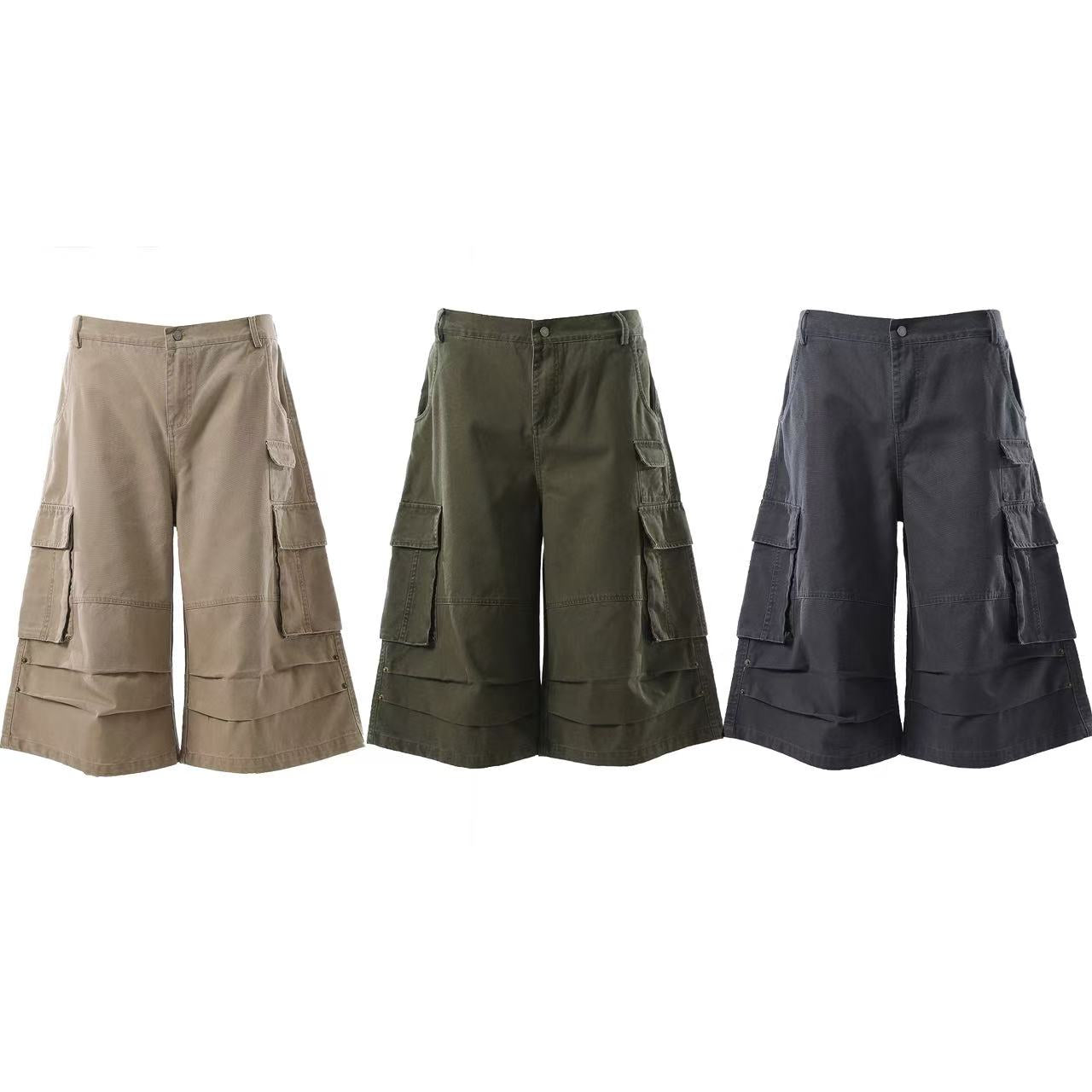 Wide-Leg Knee-Length Cargo Shorts