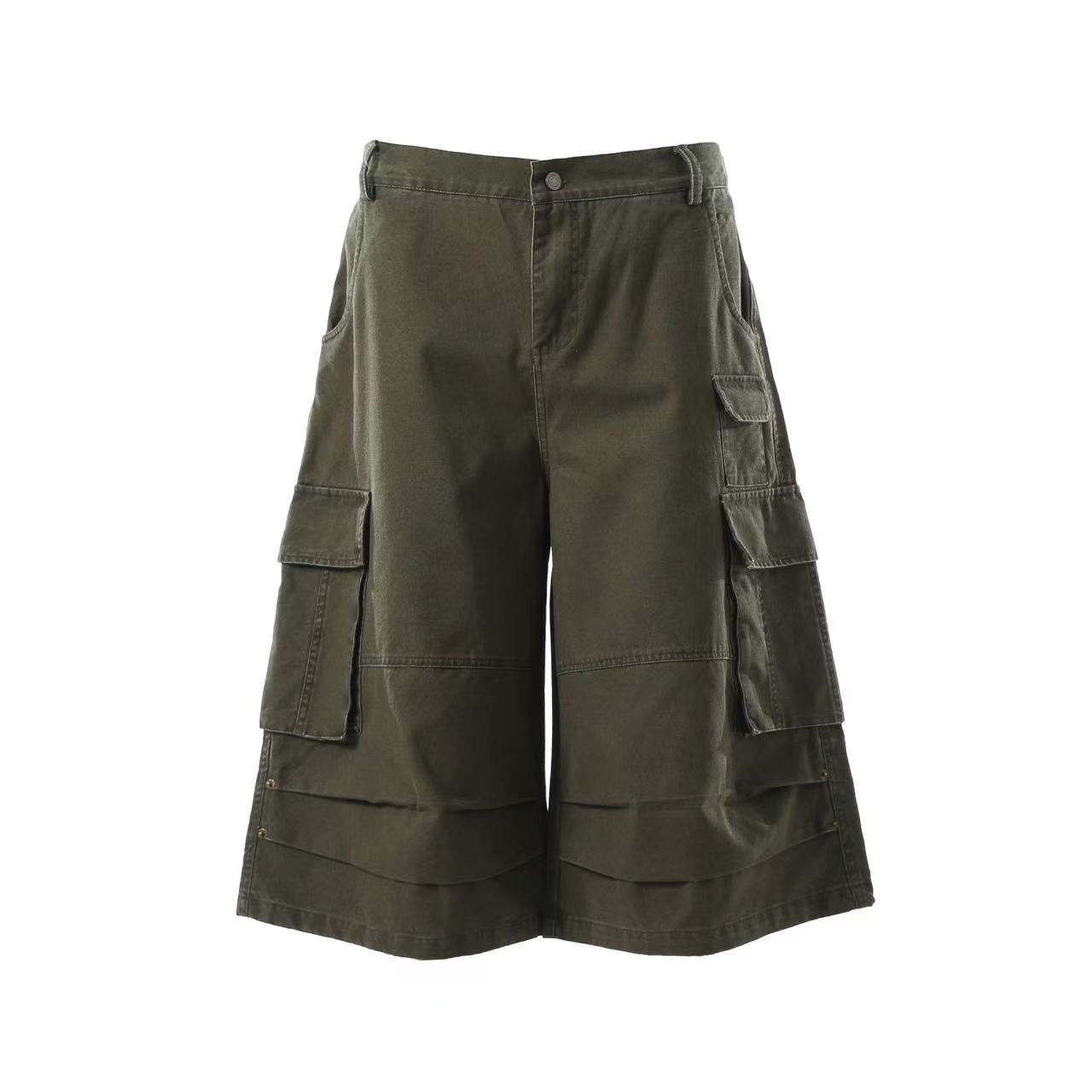 Wide-Leg Knee-Length Cargo Shorts