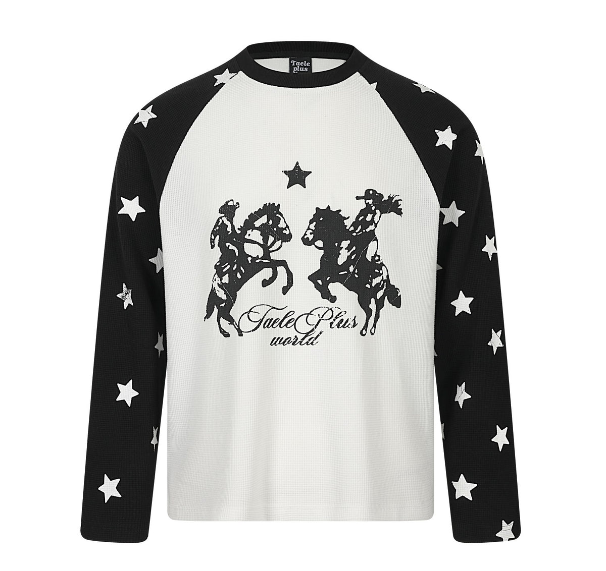 Western Cowboy Star Print Raglan Waffle Knit Long Sleeve