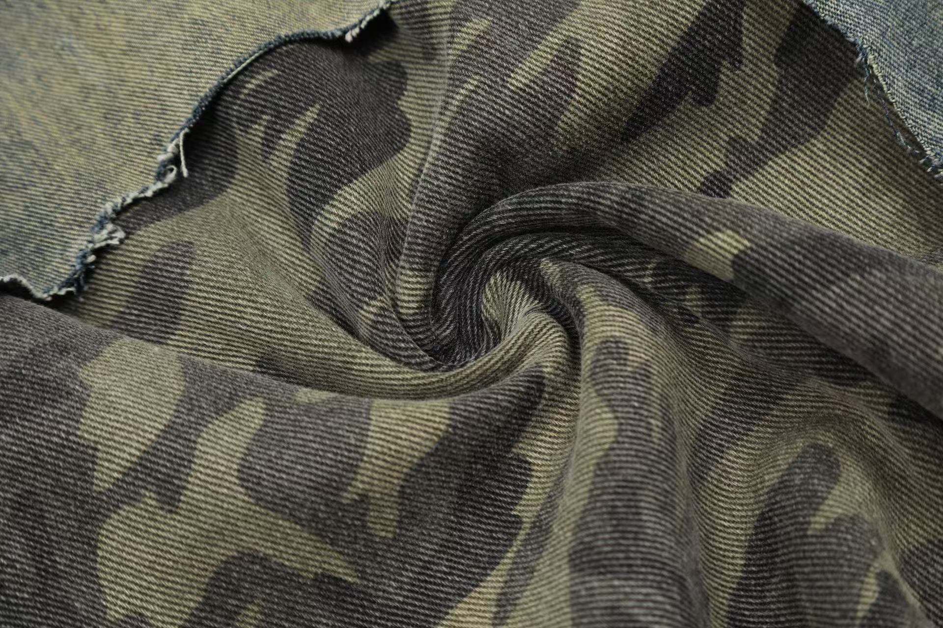 Distressed Camo Denim Knee-Length Shorts