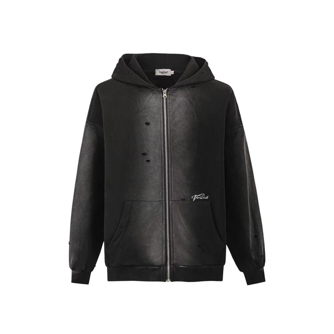 Street Style Washed Zip-Up Hoodie