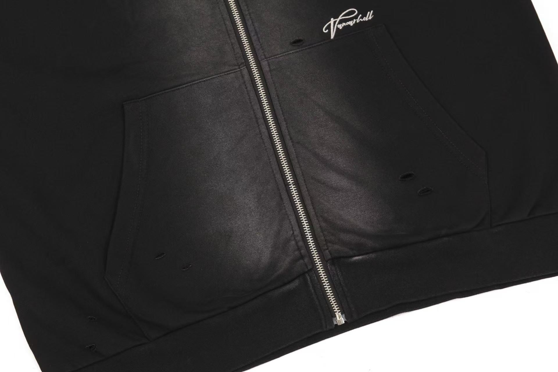 Street Style Washed Zip-Up Hoodie