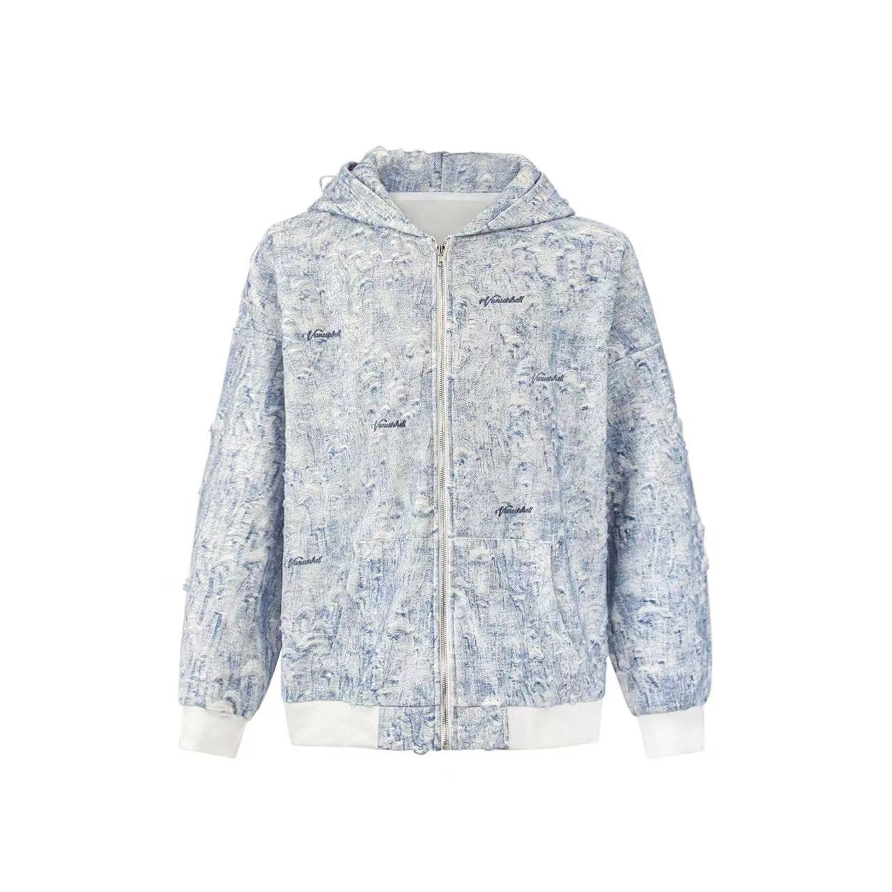 Street Style Distressed Zip-Up Hoodie