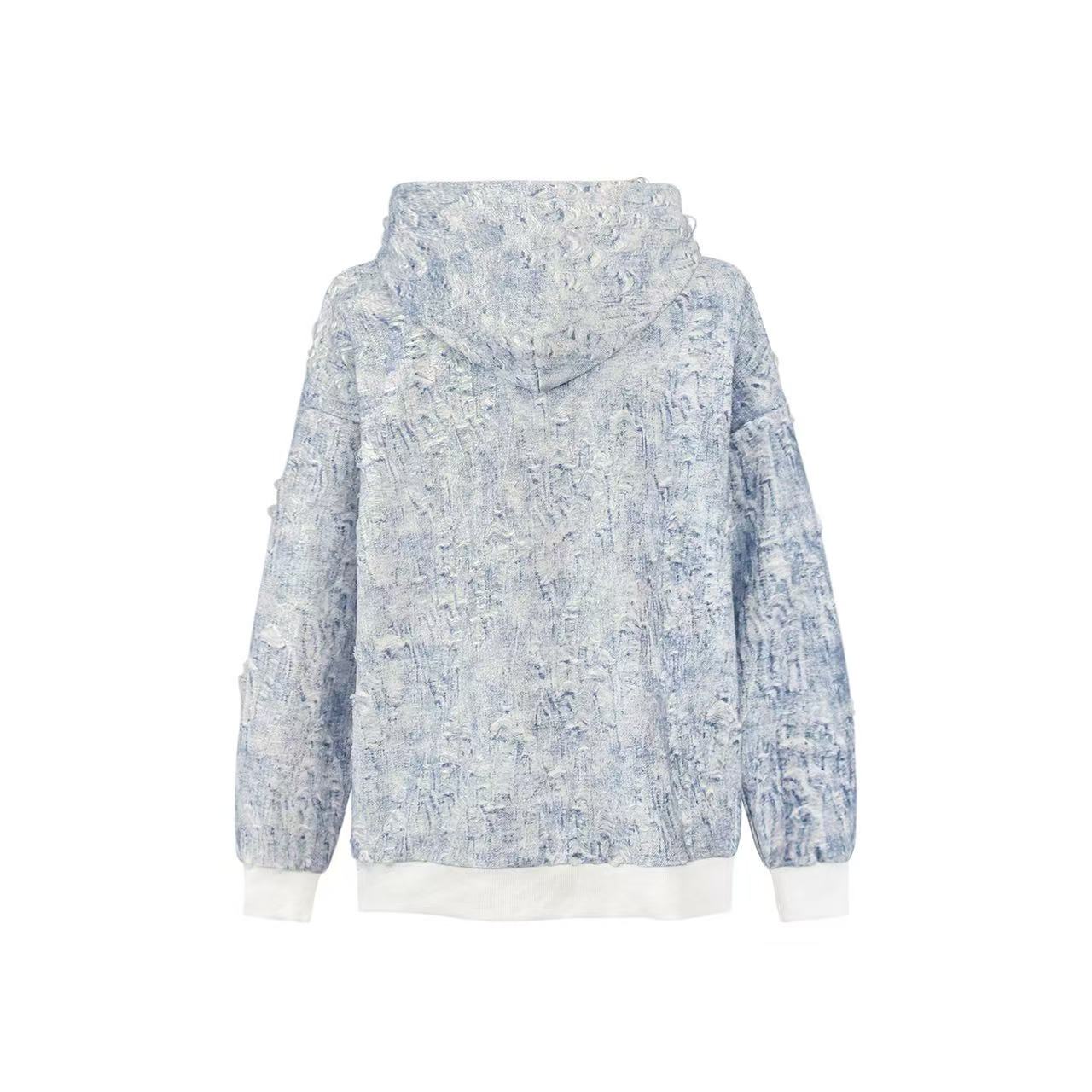 Street Style Distressed Zip-Up Hoodie