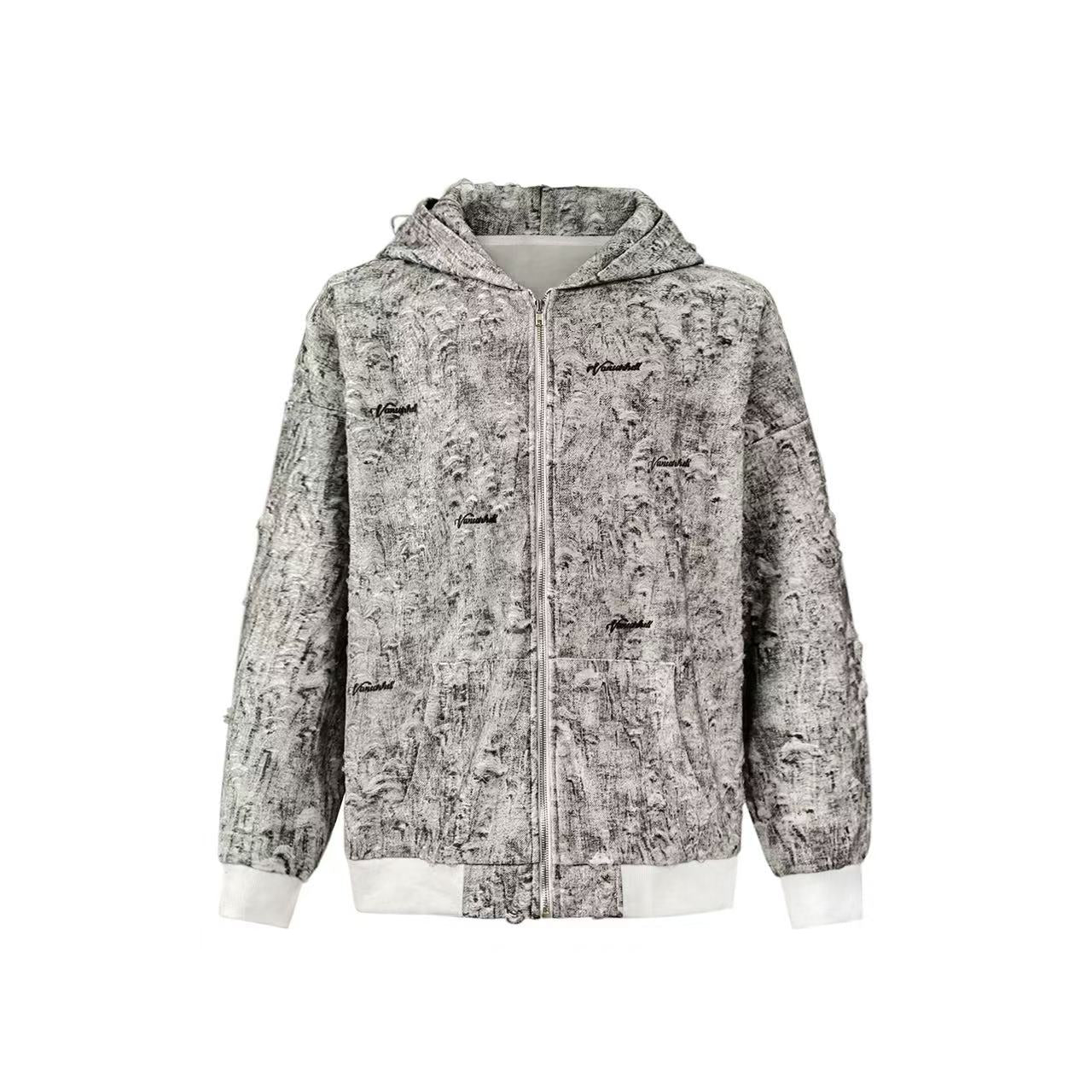Street Style Distressed Zip-Up Hoodie