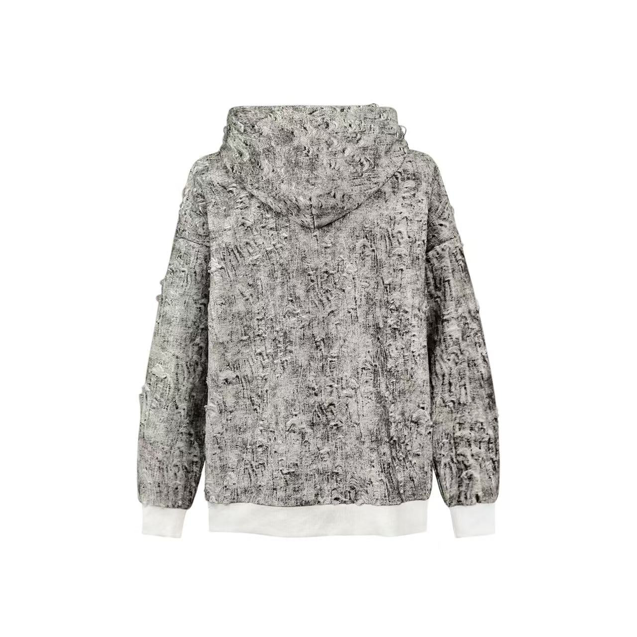 Street Style Distressed Zip-Up Hoodie