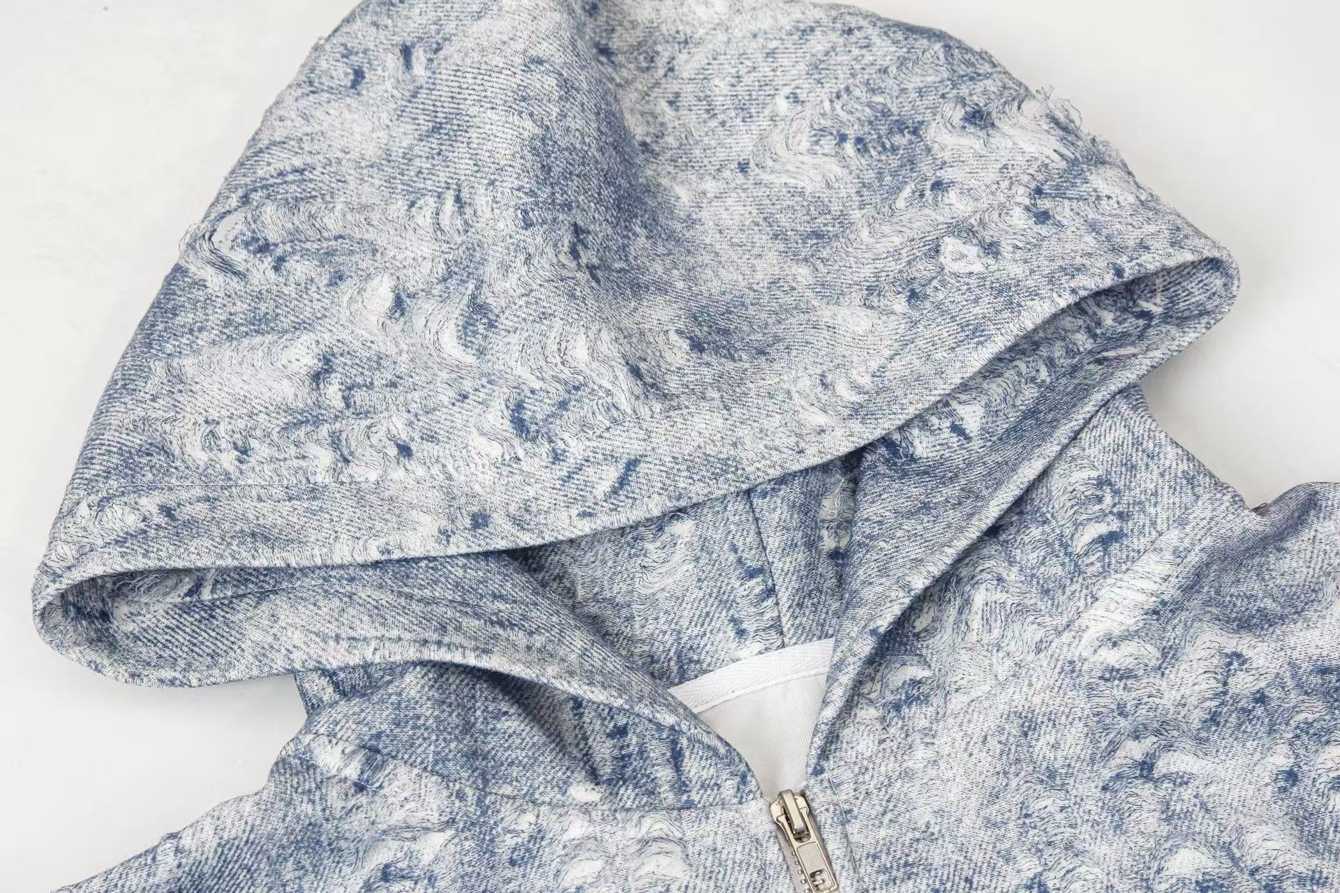 Street Style Distressed Zip-Up Hoodie