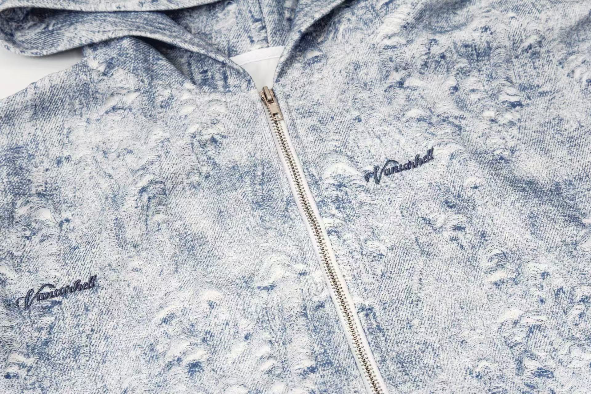 Street Style Distressed Zip-Up Hoodie