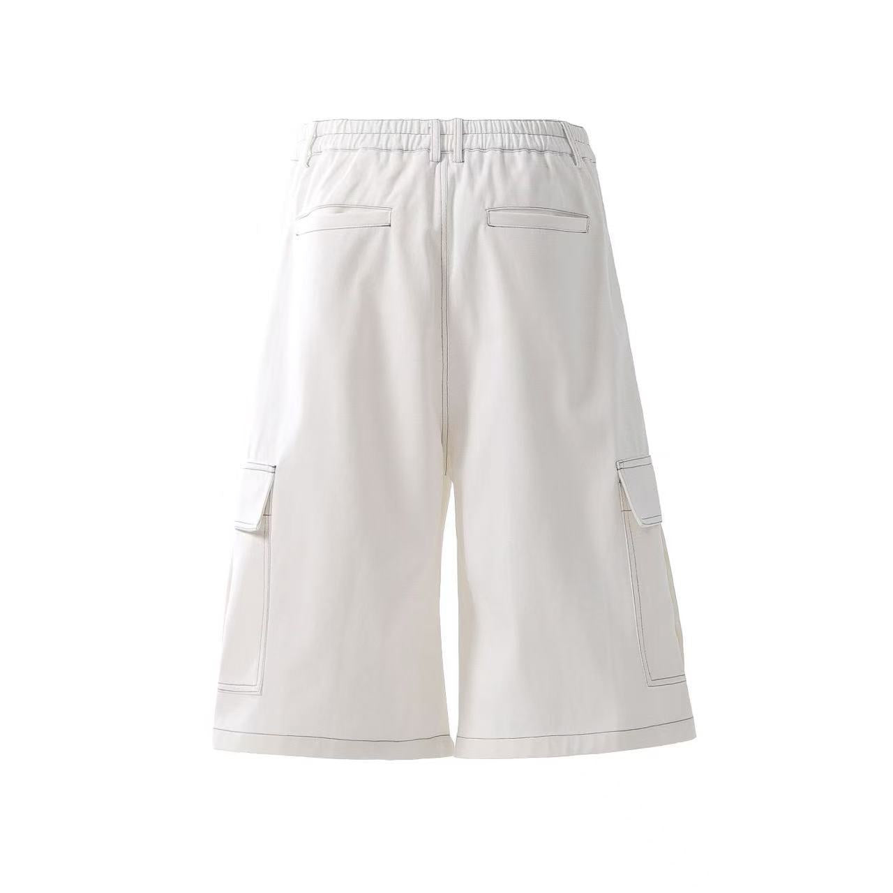 Deconstructed Topstitching Design Wide-Leg Knee-Length Shorts