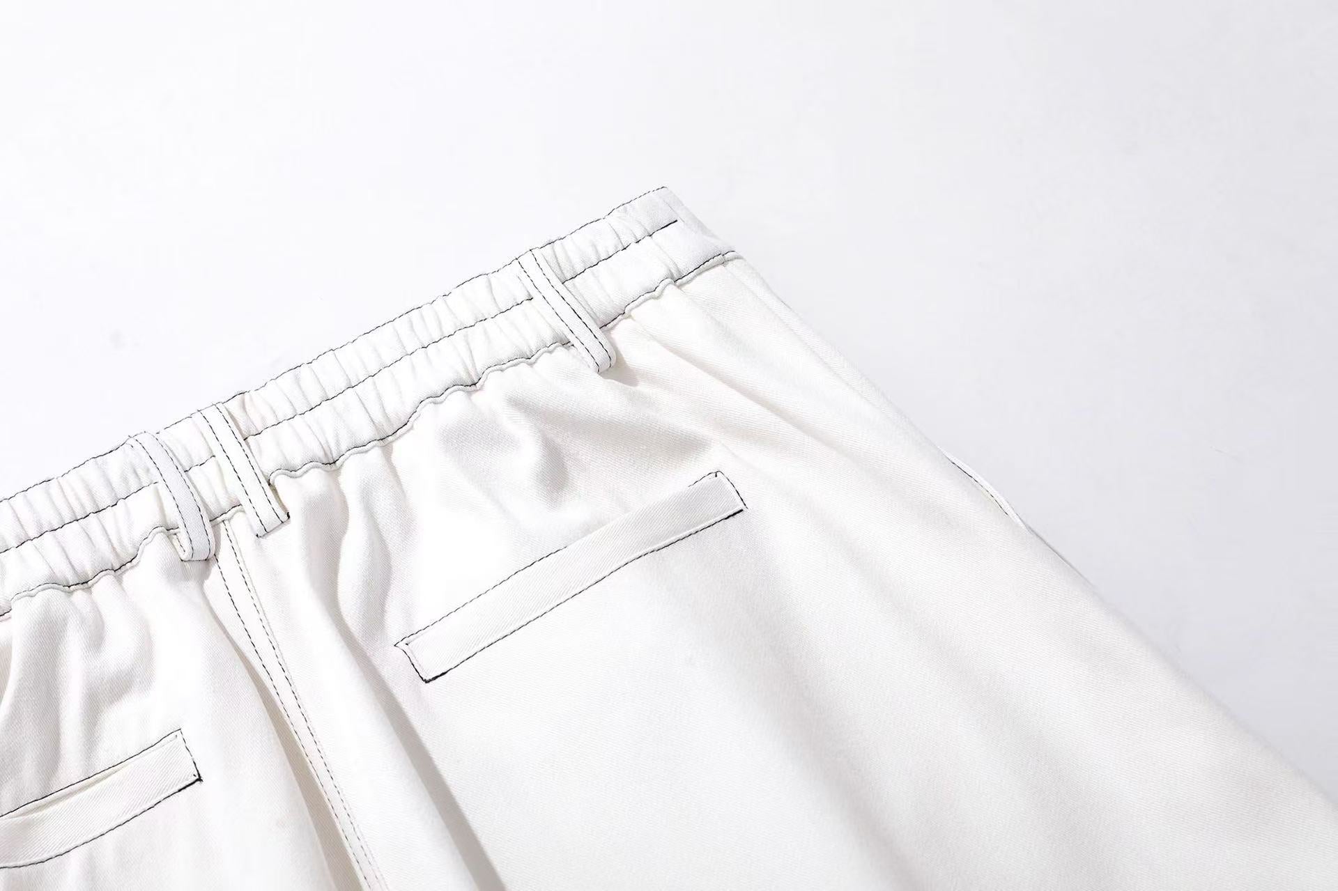 Deconstructed Topstitching Design Wide-Leg Knee-Length Shorts