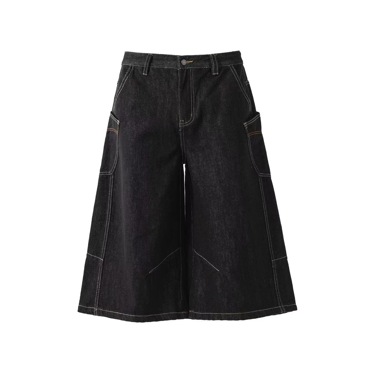 Distressed Denim Knee-Length Shorts