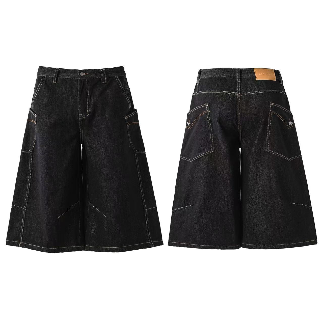 Distressed Denim Knee-Length Shorts