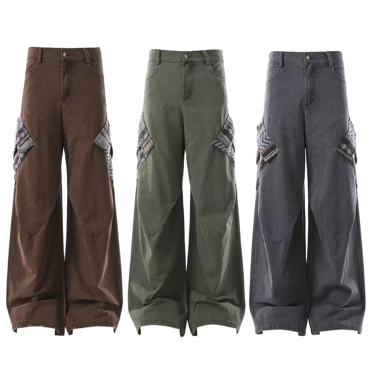 Lightweight Distressed Wide-Leg Cargo Pants