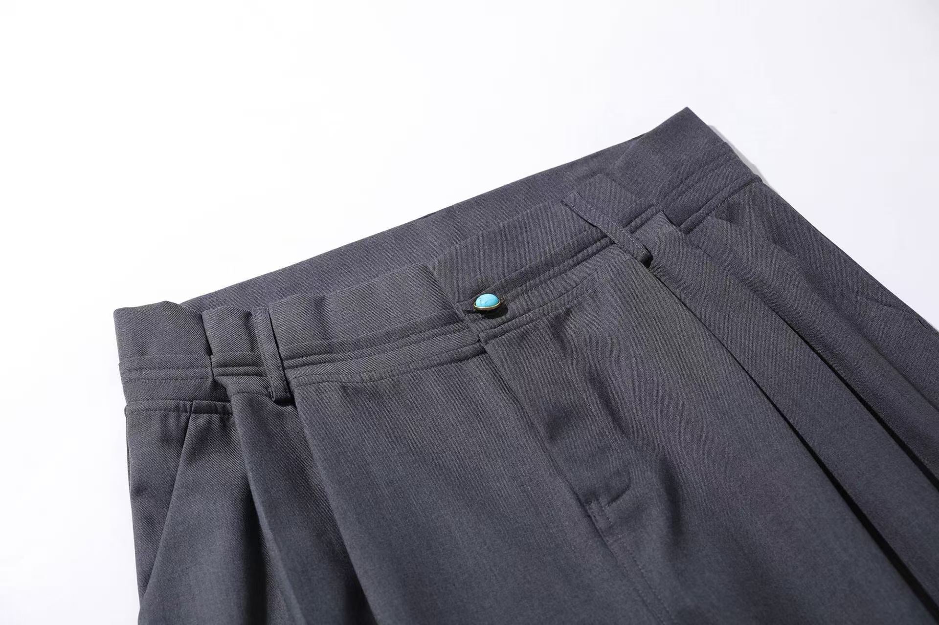 Gemstone Buttons Wide-Leg Suit Pants