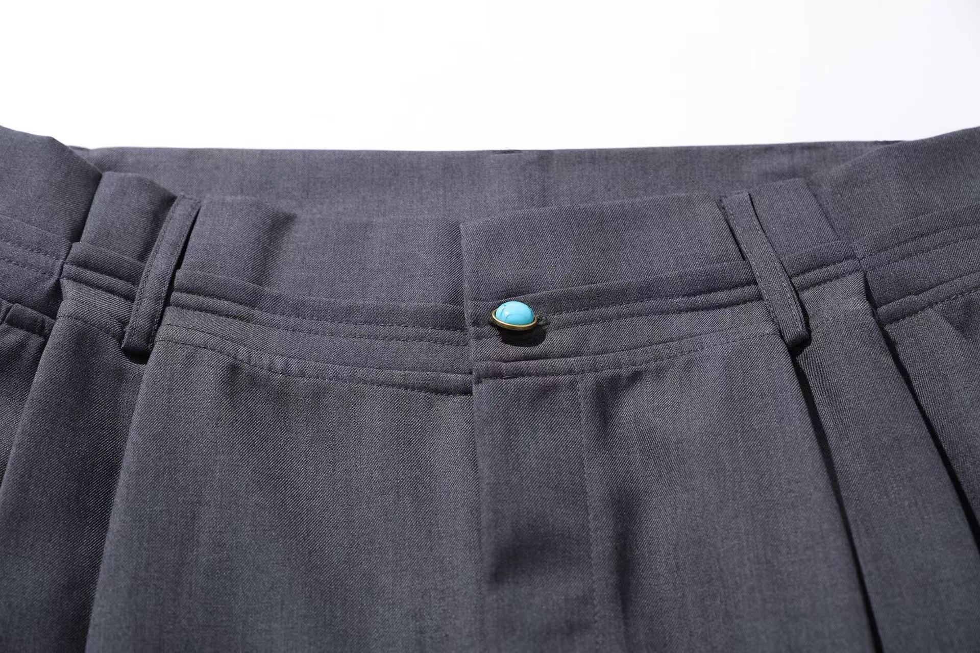Gemstone Buttons Wide-Leg Suit Pants