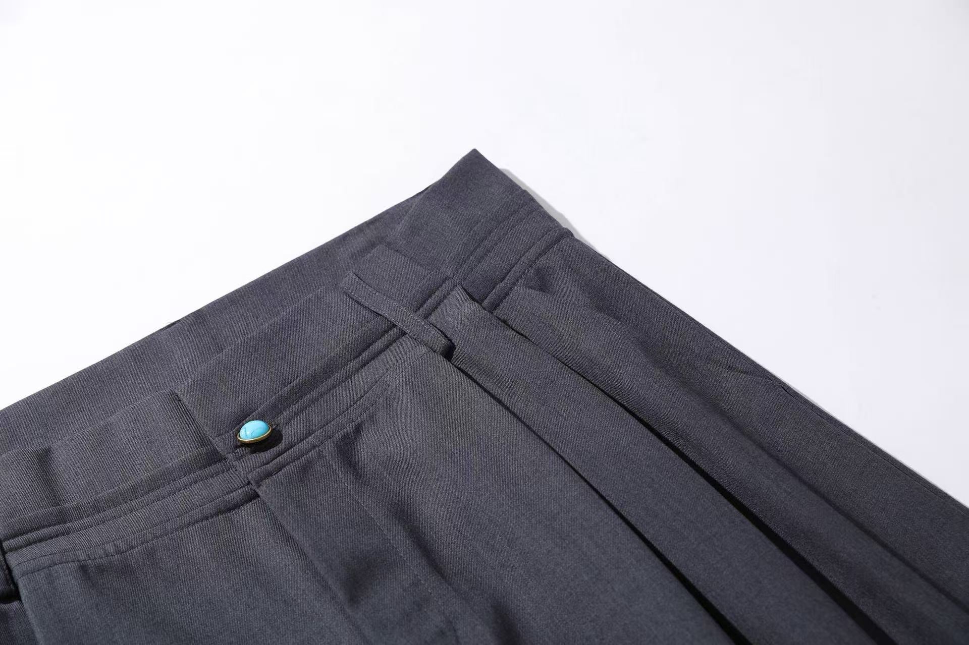 Gemstone Buttons Wide-Leg Suit Pants