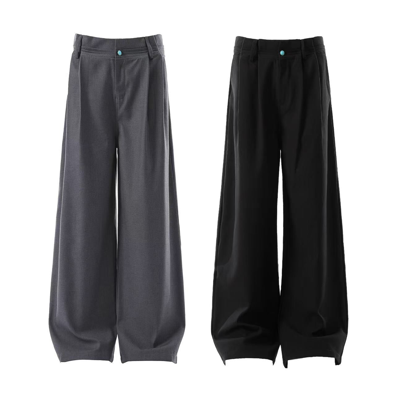 Gemstone Buttons Wide-Leg Suit Pants