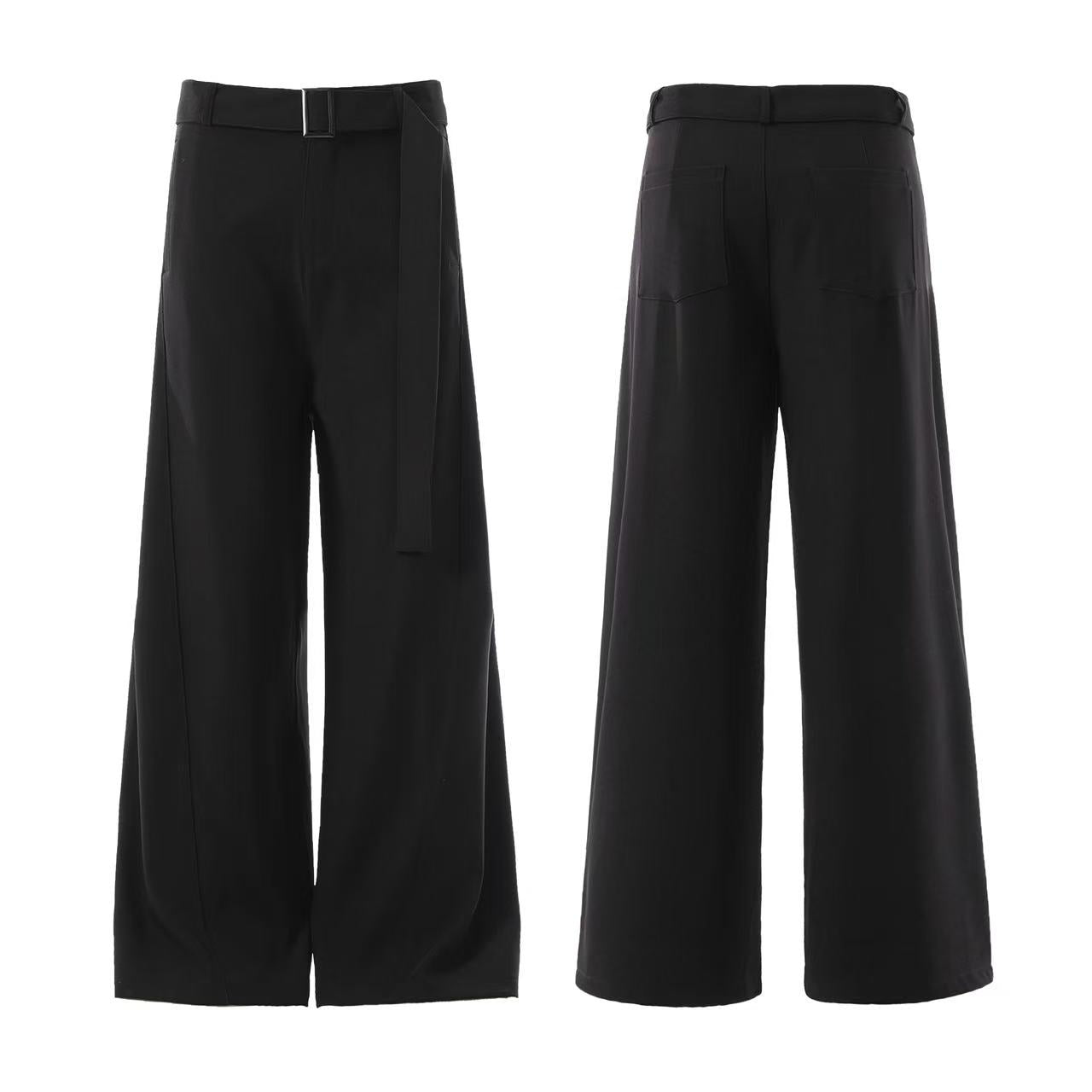 Belted Wide-Leg Suit Pants