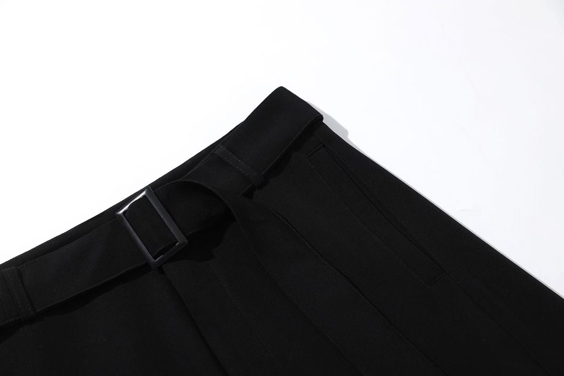 Belted Wide-Leg Suit Pants