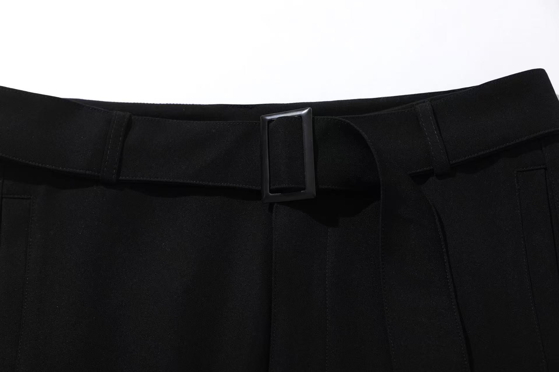 Belted Wide-Leg Suit Pants
