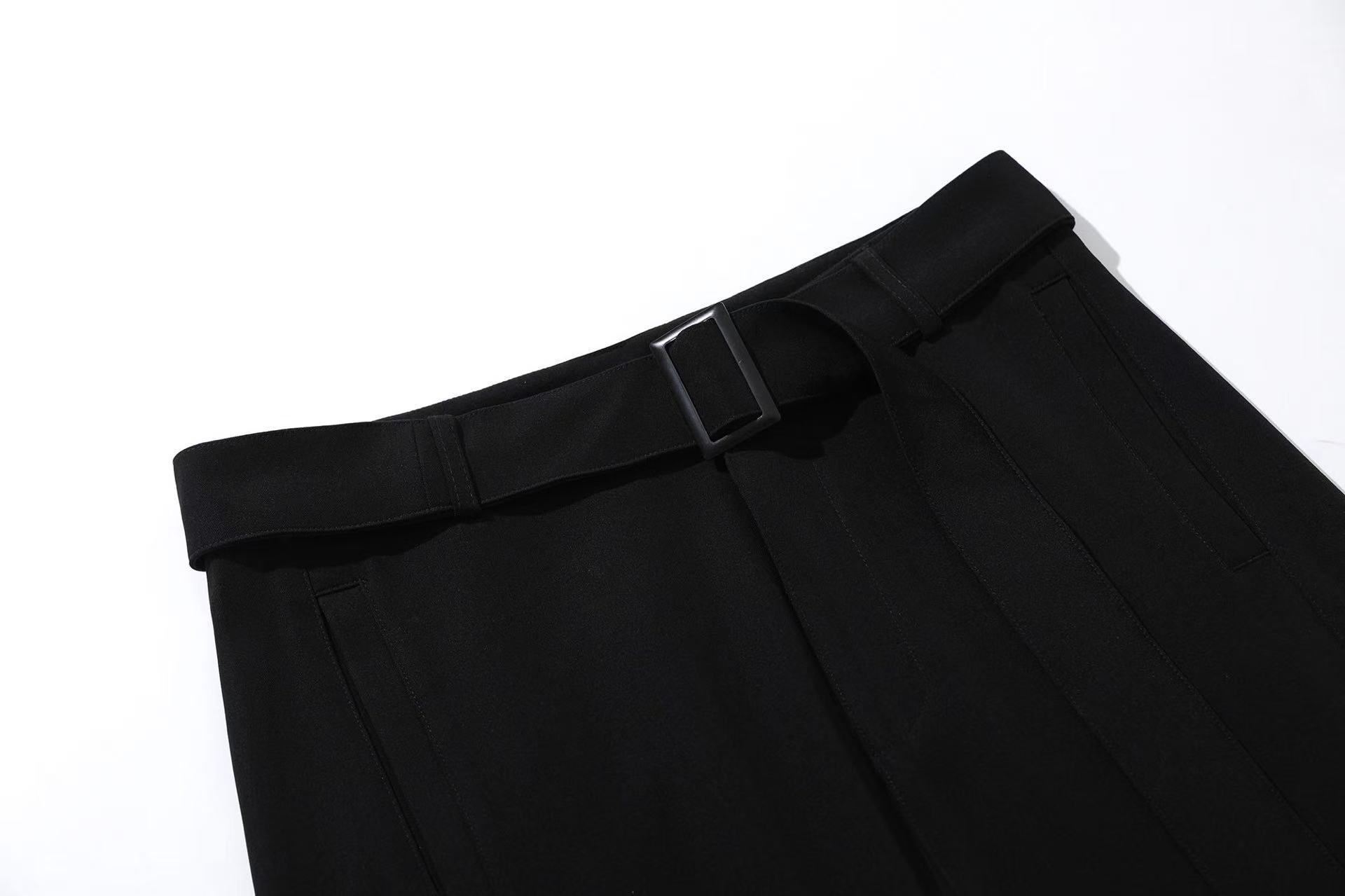 Belted Wide-Leg Suit Pants