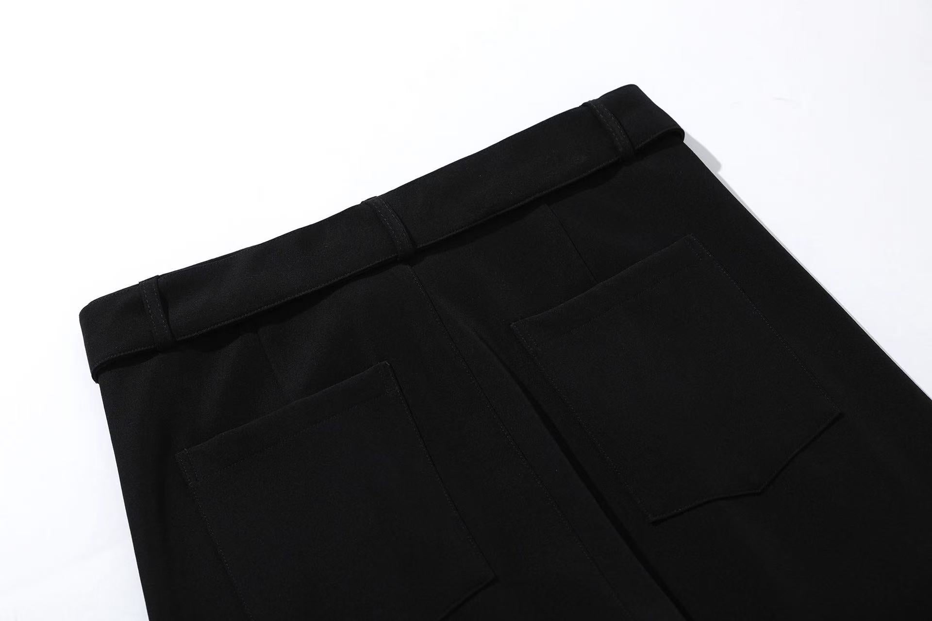 Belted Wide-Leg Suit Pants