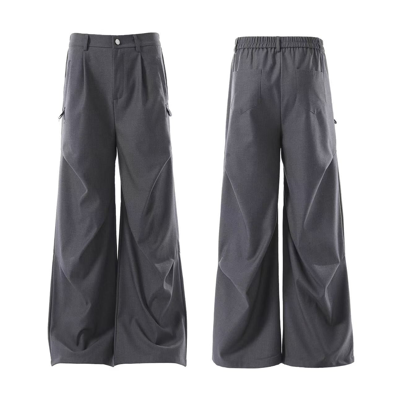 Pleated Tactical Wide-Leg Suit Pants
