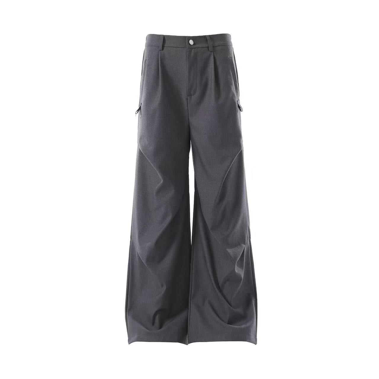 Pleated Tactical Wide-Leg Suit Pants