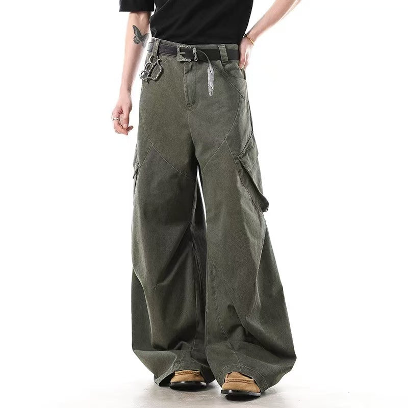 Lightweight Distressed Wide-Leg Cargo Pants