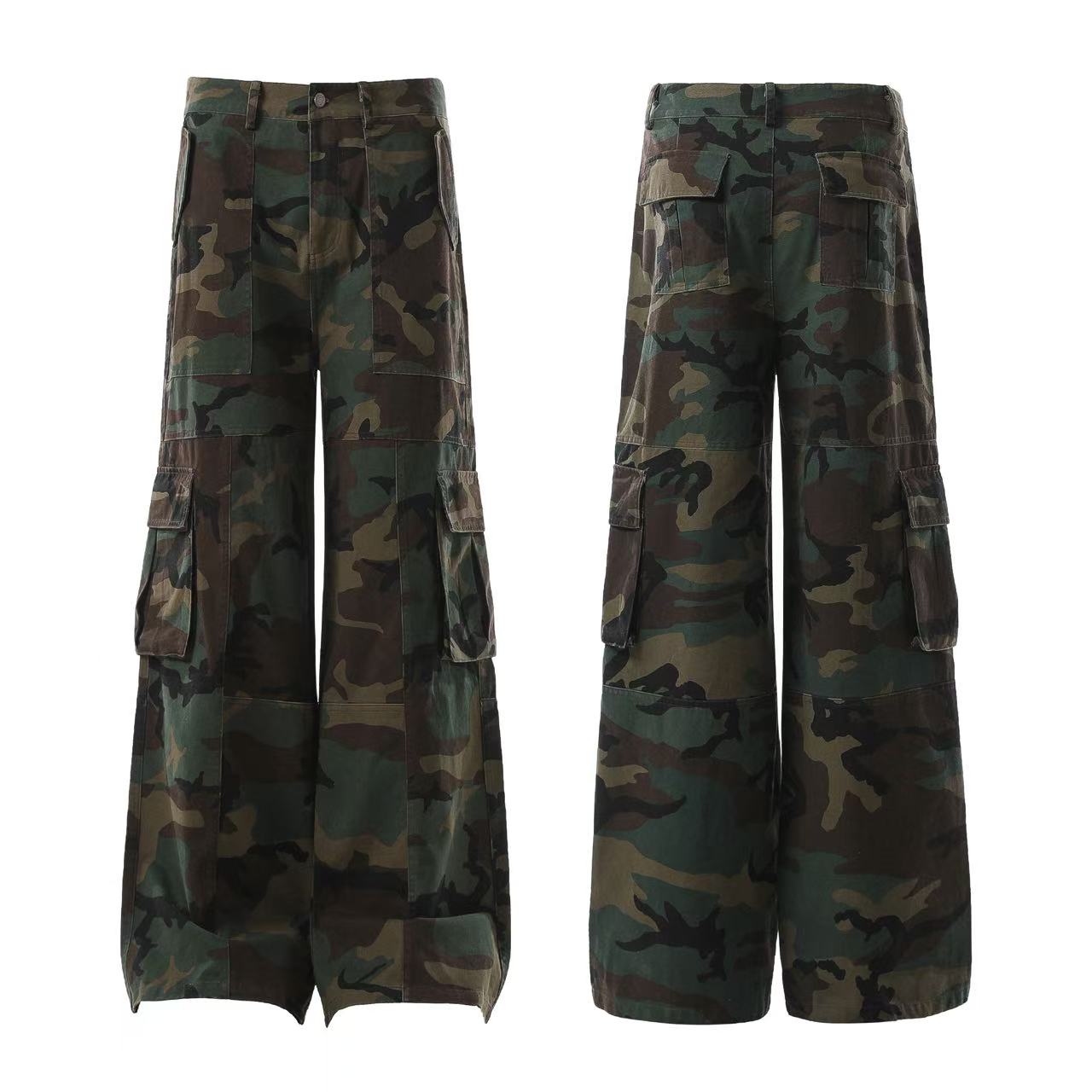 Camo Wide-Leg Cargo Pants