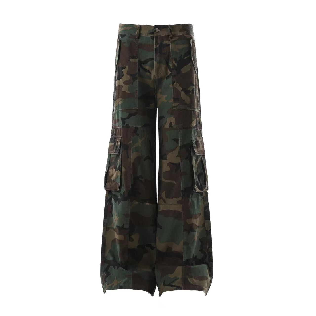 Camo Wide-Leg Cargo Pants