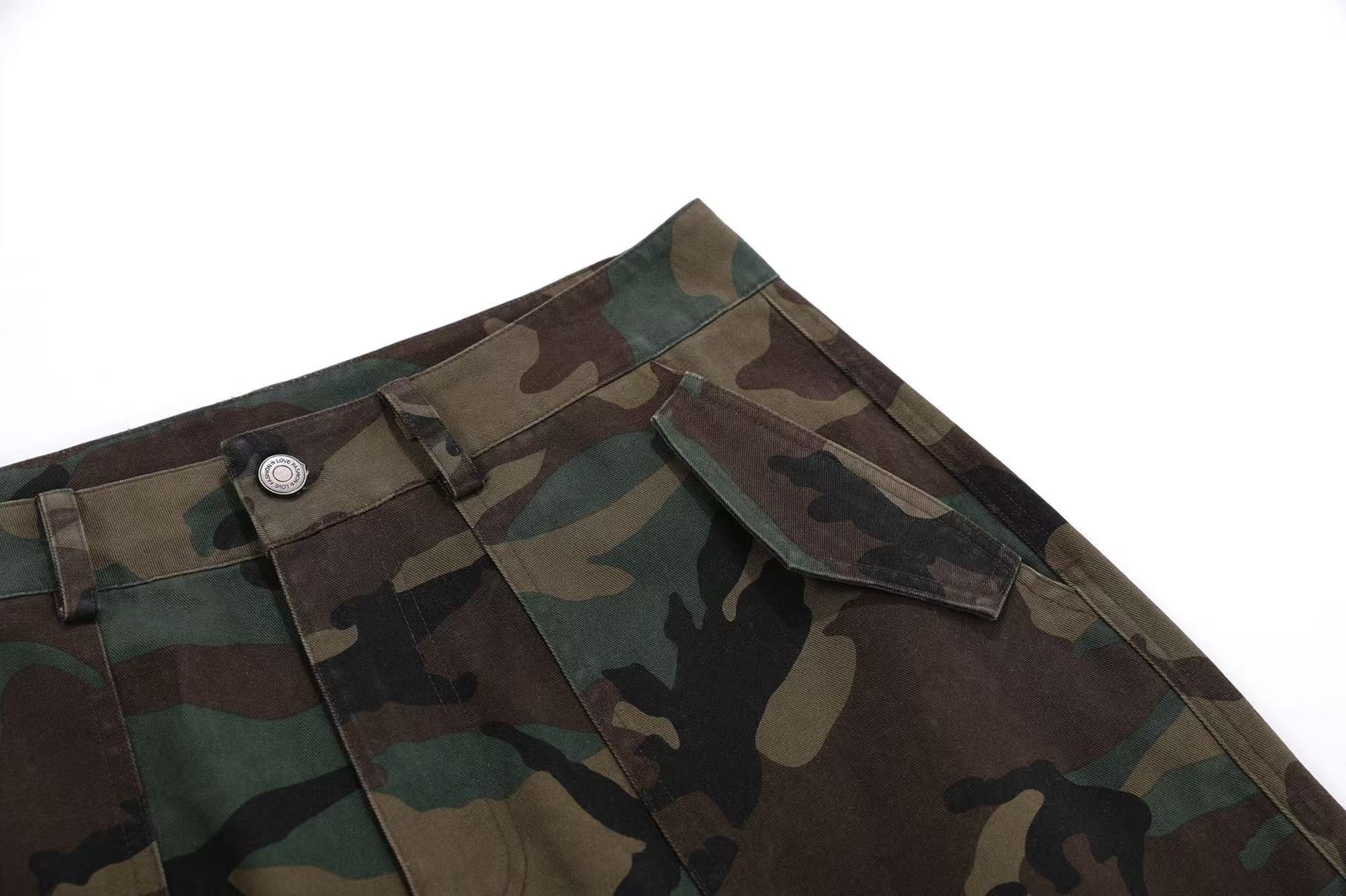 Camo Wide-Leg Cargo Pants