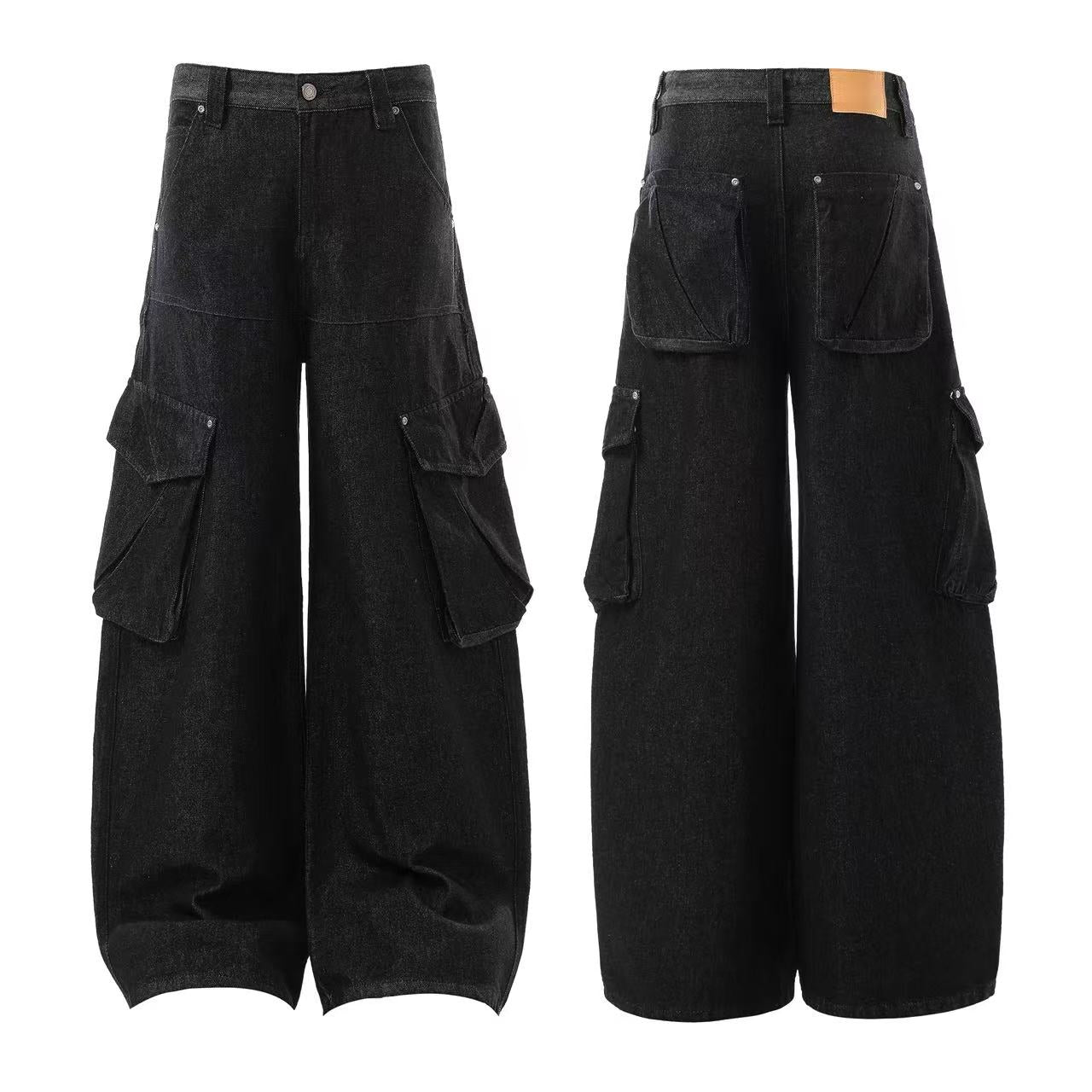 Multi-Pocket Wide-Leg Baggy Jeans