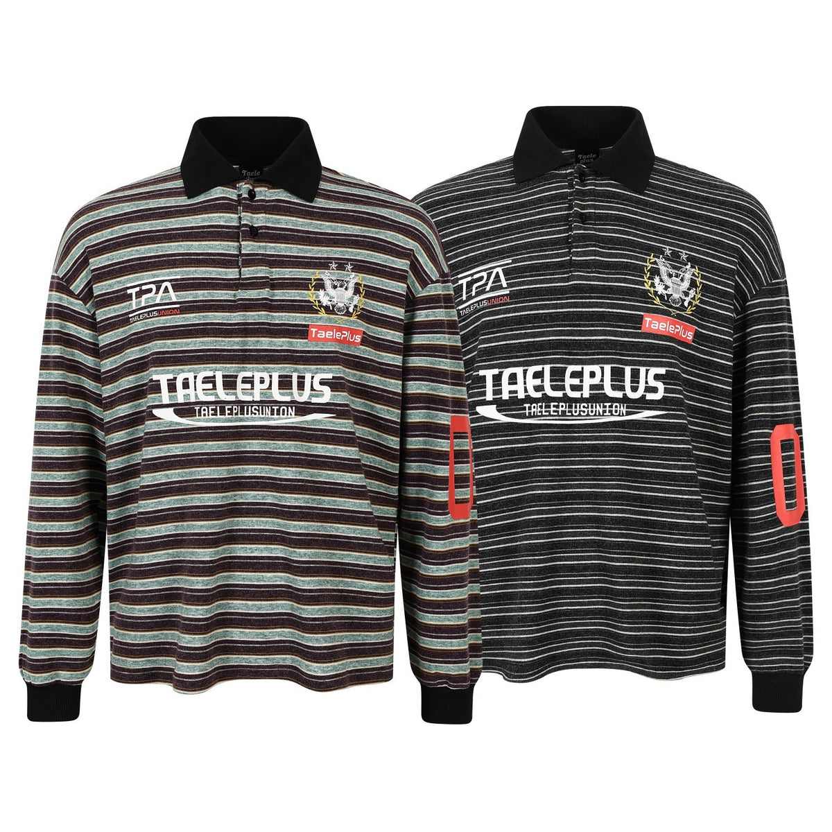 Vintage Stripe Graphic Long Sleeve Polo Sweatshirt