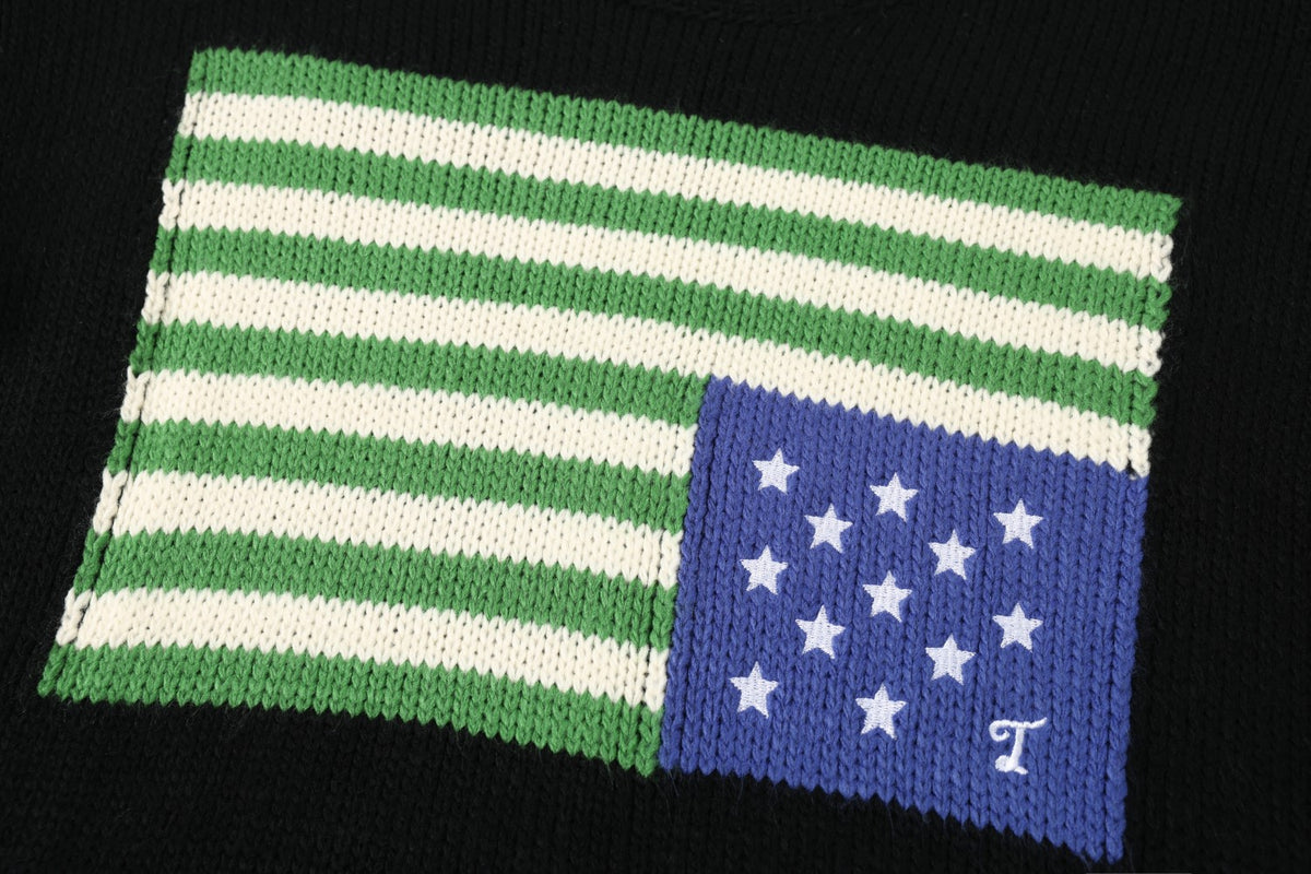 Vintage Flag Pattern Crew Neck Knit Sweater