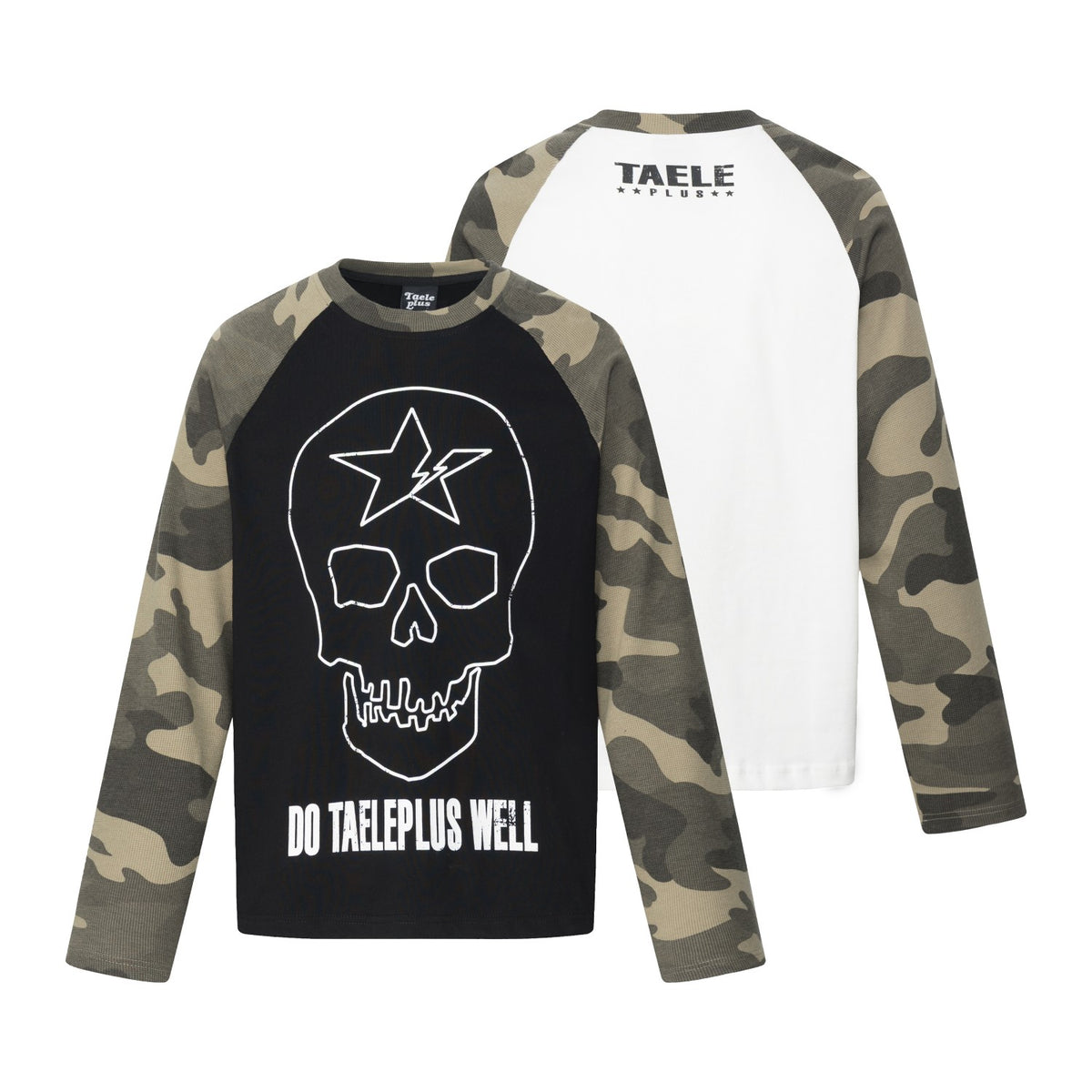Skull Star Print Camo Raglan Long Sleeve