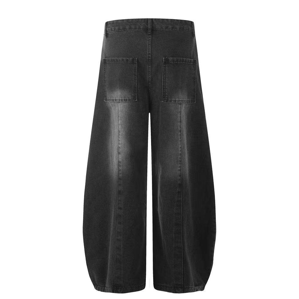 Line-Deconstructed Washed Wide-Leg Baggy Jeans