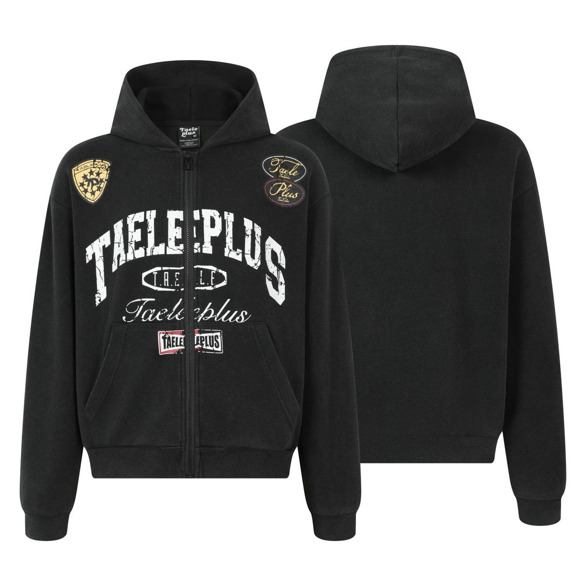 Vintage Graphic Lettering & Patch Details Zip-Up Hoodie