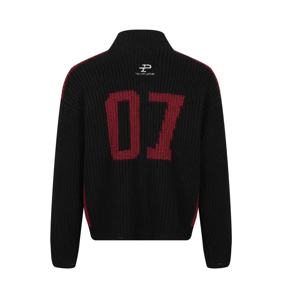 Racing Patched Full Zip Stand Collar Knit Full Zip Sweater