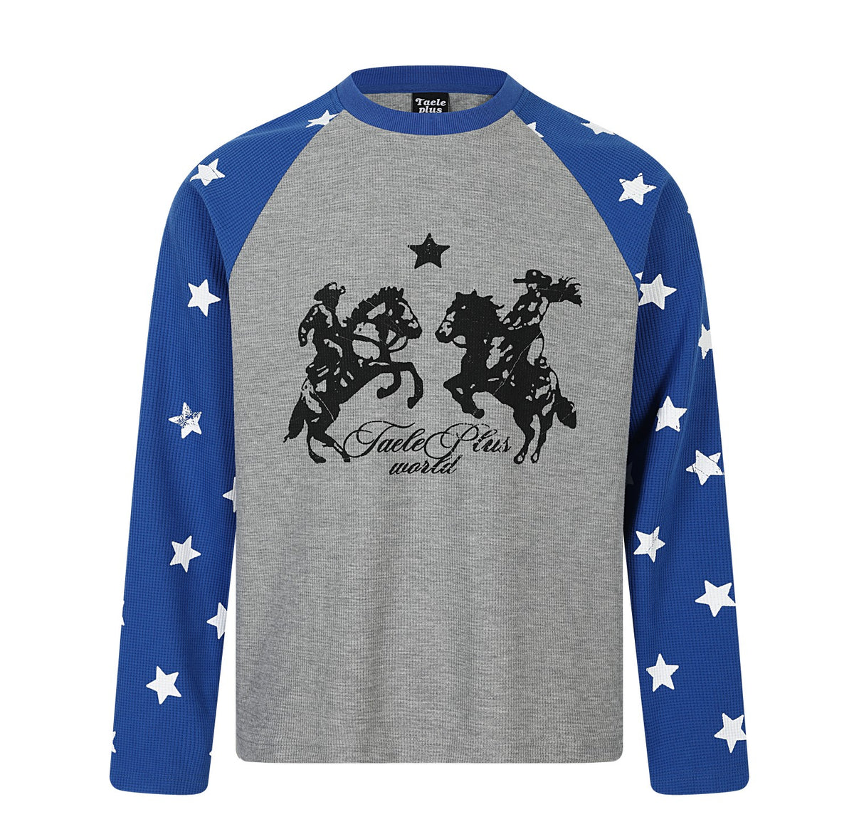 Western Cowboy Star Print Raglan Waffle Knit Long Sleeve