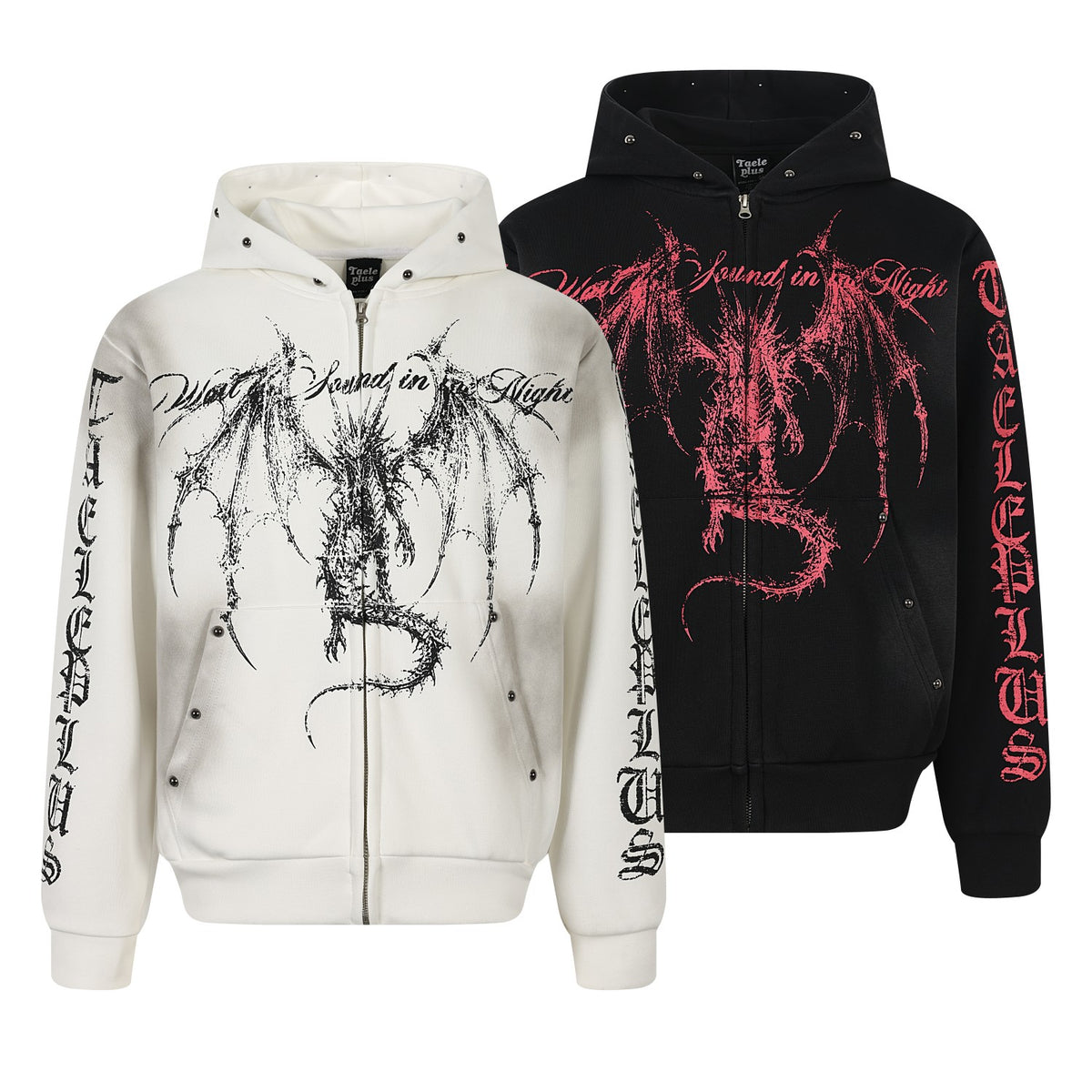 Distressed Wash Gothic Dragon & Church Script Zip Up Hoodie