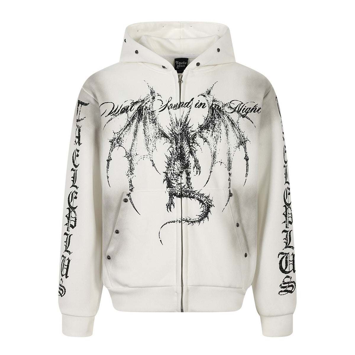 Distressed Wash Gothic Dragon & Church Script Zip Up Hoodie