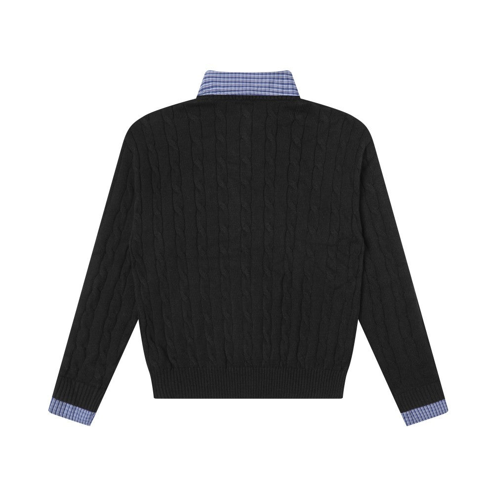 Cable Knit Fake Two-Piece Collared Sweater