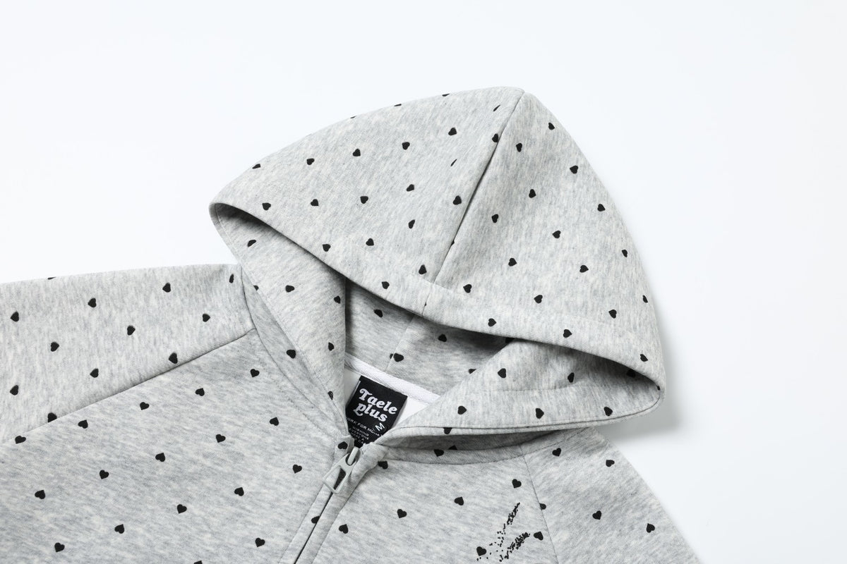 Heart & Musical Note Star Print Zip Up Hoodie