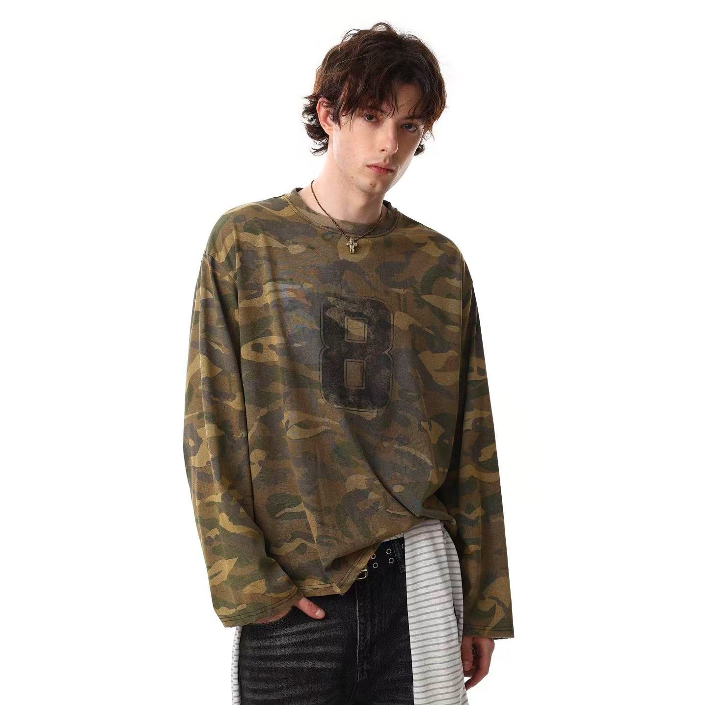 Streetwear Camo Number Print Long Sleeve