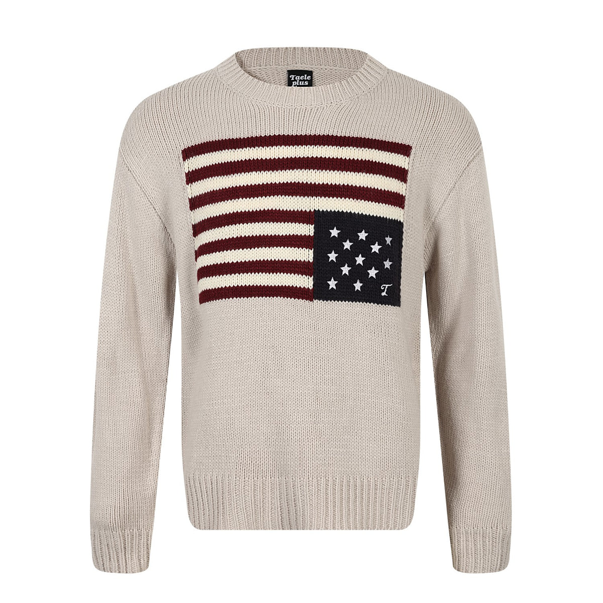 Vintage Flag Pattern Crew Neck Knit Sweater