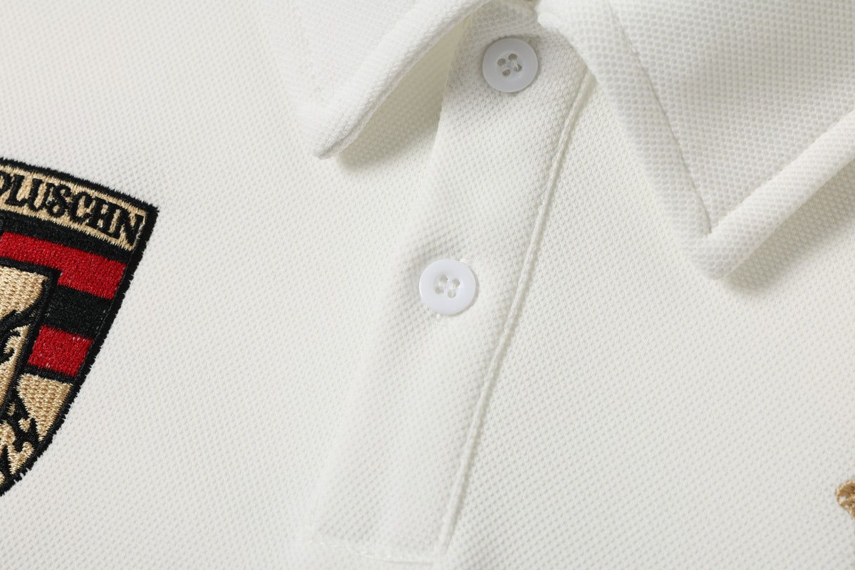 Embroidered Crest Logo Long Sleeve Polo Sweatshirt