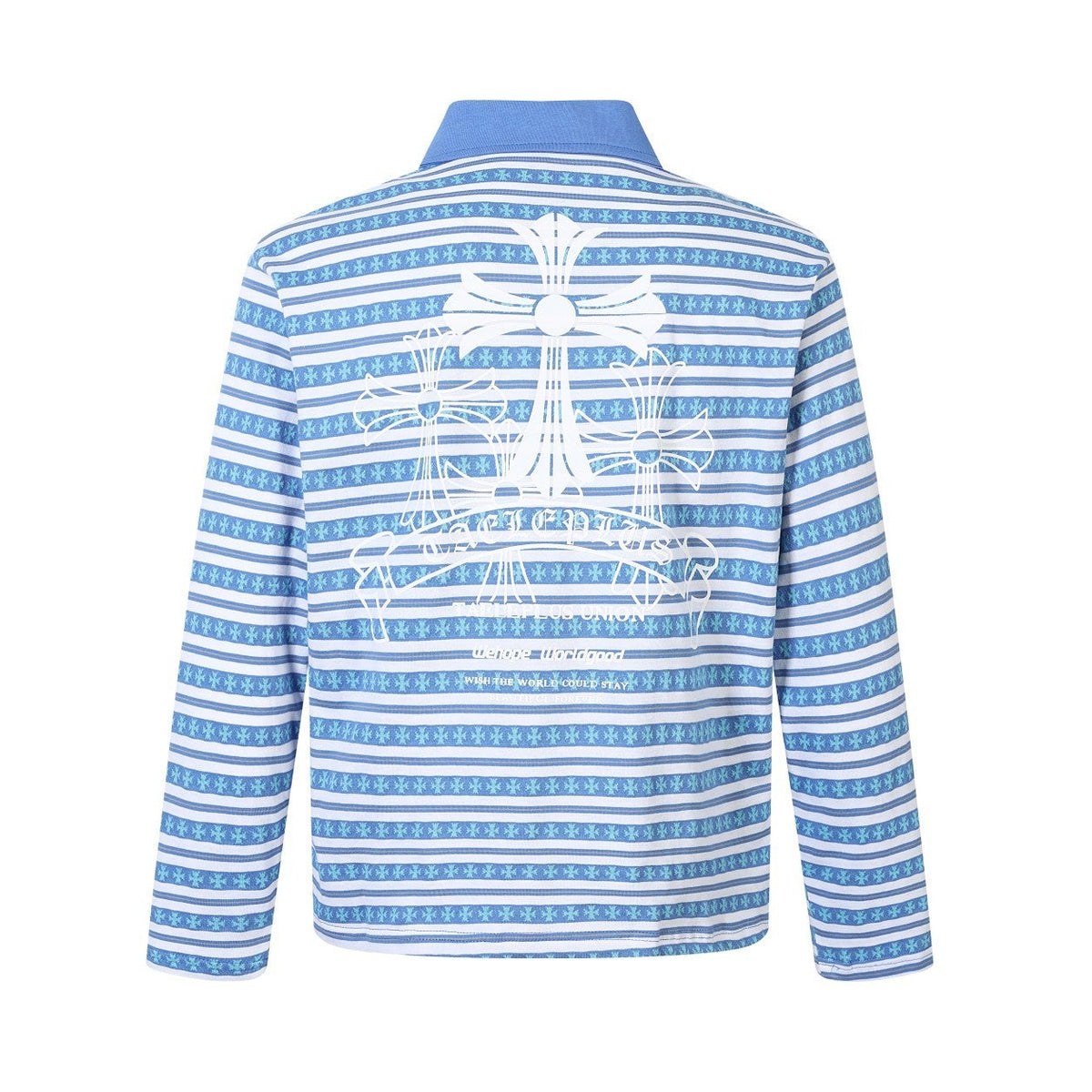 Vintage Striped Cross Graphic Long Sleeve Polo Shirt